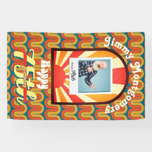 レトロ60のGroovy Waveフォトカスタム誕生日 横断幕 (横)