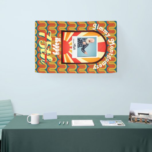 レトロ60のGroovy Waveフォトカスタム誕生日 横断幕 (トレードショー)