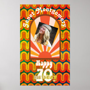 レトロ60サイケデリックのカスタム写真第70誕生日 ポスター