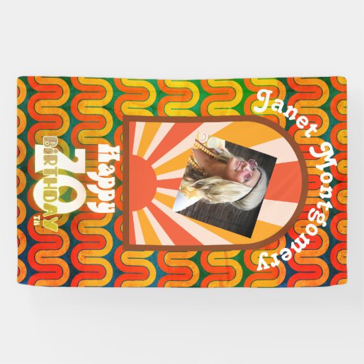 レトロ60サイケデリックのカスタム写真第70誕生日 横断幕 (横)