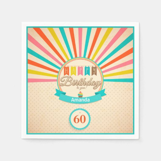 レトロ60位誕生祝い紙ナプキンス スタンダードカクテルナプキン (正面)