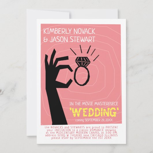 レトロ60年代の映画ポスタモダン結婚ー 招待状 (正面)