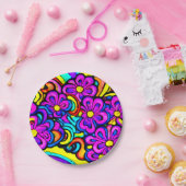 レトロ60年代の紫色の花漫画アニメサイケデリック ペーパープレート (パーティー)