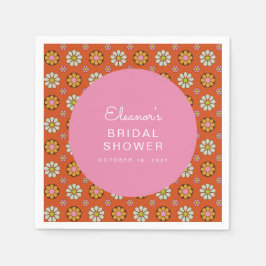 レトロ60年代の花 オレンジ ピンク ブライダルシャワー カスタム スタンダードカクテルナプキン