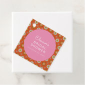 レトロ60年代の花 オレンジ ピンク ブライダルシャワー カスタム フェイバータグ (インサイチュ)