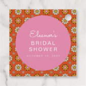 レトロ60年代の花 オレンジ ピンク ブライダルシャワー カスタム フェイバータグ (裏面)