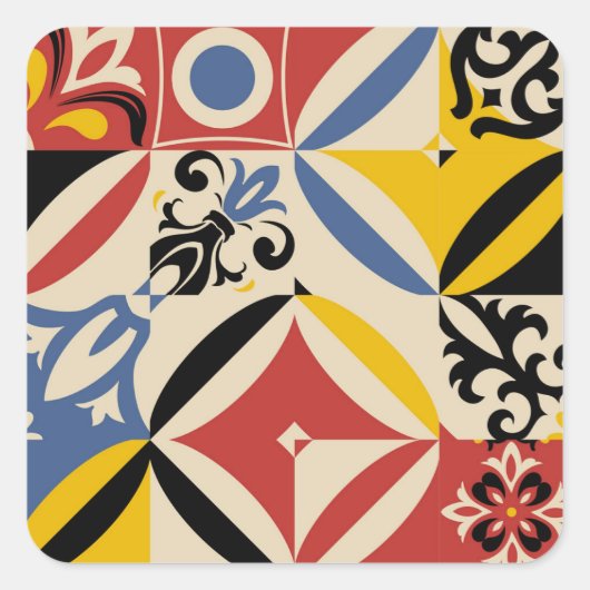 レトロ60年代アズレジョス幾何学模様 スクエアシール (正面)