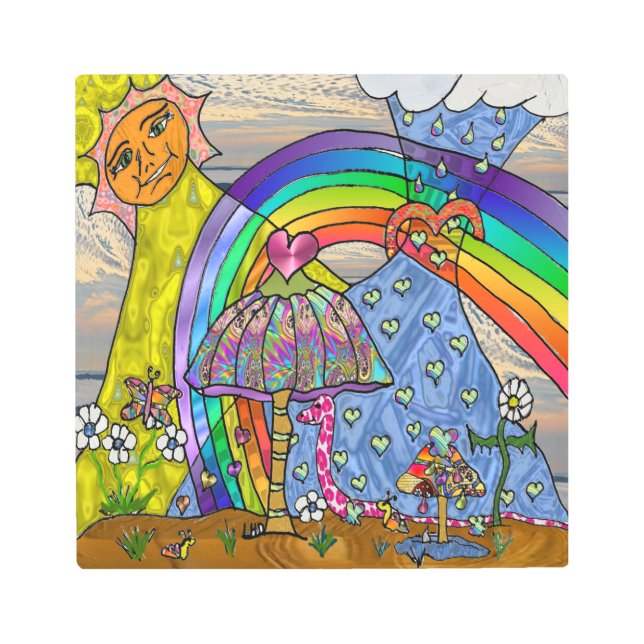 レトロ60年代サイケデリック魔法キノコ金属工芸 メタルプリント (正面)