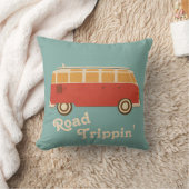 レトロ60年代ティール(緑がかった色)オレンジイエローロードトリピンバン クッション (ブランケット)