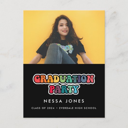 レトロ60年代ヒッピーおもしろい卒業パーティー写真 ポストカード (正面)