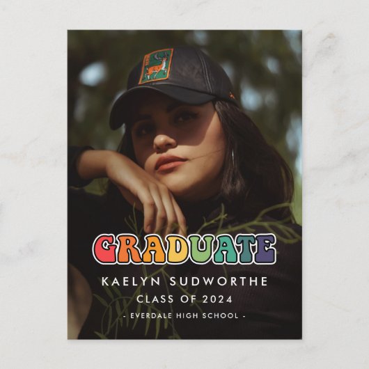 レトロ60年代ヒッピーおもしろい卒業写真の発表 ポストカード (正面)