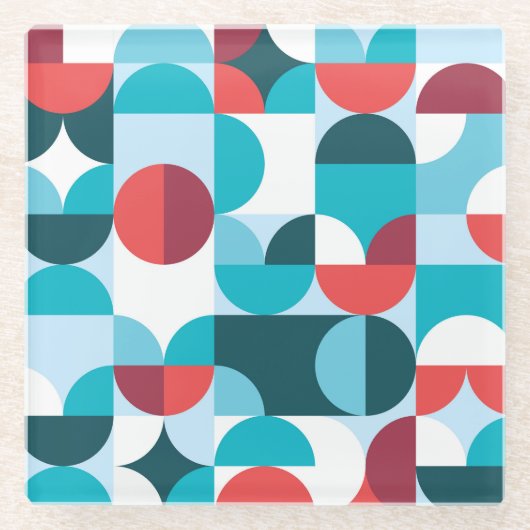 レトロ60年代70年代のミニマルなパターン ガラスコースター (正面)