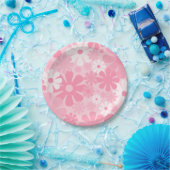 レトロ60年代70年代の審美的なピンクの花柄 ペーパープレート (パーティー)