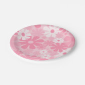 レトロ60年代70年代の審美的なピンクの花柄 ペーパープレート (アングル)