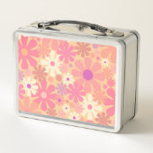 レトロ60年代70年代の審美的なピンクの花柄 メタルランチボックス (裏面)