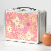 レトロ60年代70年代の審美的なピンクの花柄 メタルランチボックス (インサイチュ)