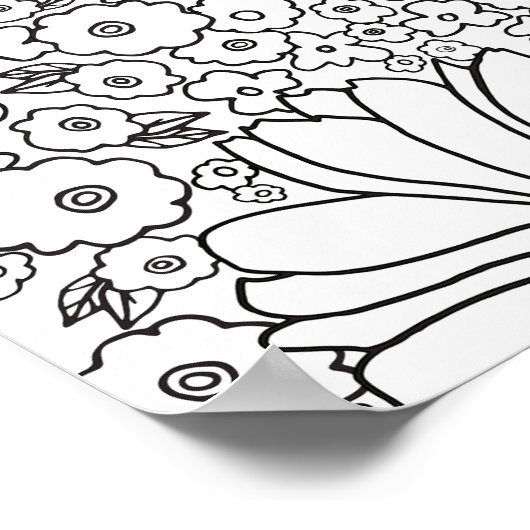 レトロ60年代70年代の花白黒アートプリント ポスター (角)