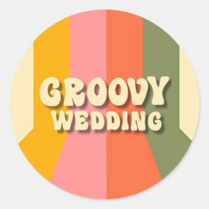 レトロ60年代70年代カラフルヒッピストライプー結婚 ラウンドシール