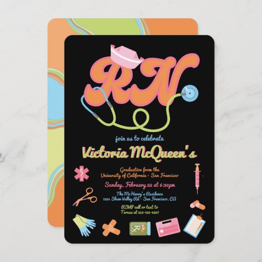 レトロ60年代70年代ナース卒業招待状 招待状 (正面/裏面)