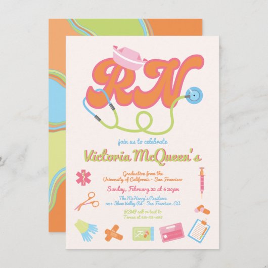 レトロ60年代70年代ナース卒業 招待状 (正面/裏面)