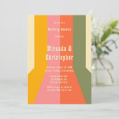 レトロ60年代70年代ヒッピーのグルーヴィーなストライプのウェディングシャワー 招待状 (スタンド正面)