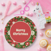 レトロ60年代70年代フローラメリークリスマス ペーパープレート (パーティー)