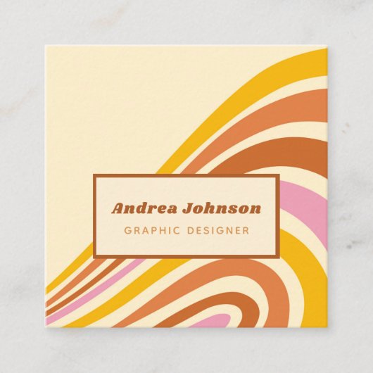 レトロ60年代70年代レインボーストライプズ1970年代1960 スクエア名刺 (正面)