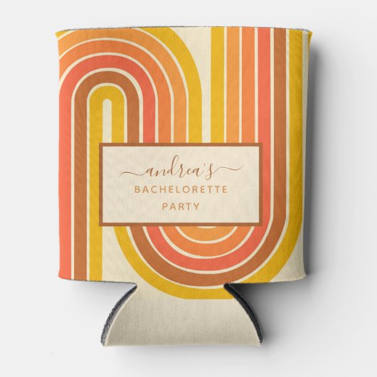 レトロ60年代70年代幾何学的な虹のバチェロレッテパーティー 缶クーラー (正面)
