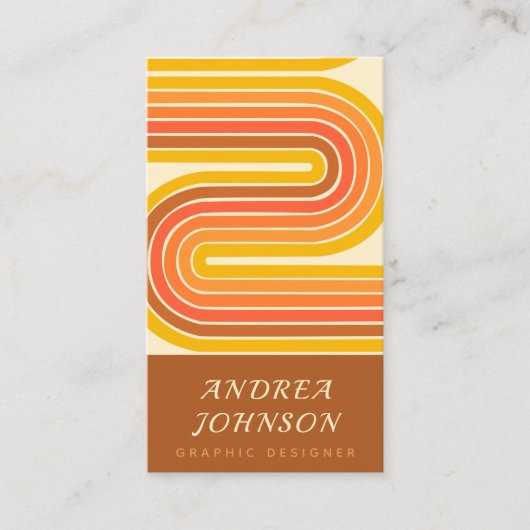 レトロ60年代70年代幾何学的な虹色の波 名刺 (正面)