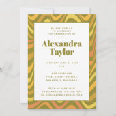 レトロ60年代70年代抽象的なグルービーグリーンの卒業パーティー 招待状 (正面)