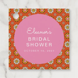 レトロ60年代 フラワーズ オレンジ ピンク ブライダルシャワー カスタム フェイバータグ