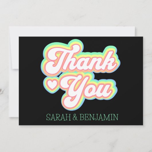 レトロ60年代、70年代のカスタマイズ結婚式名前 サンキューカード (正面)