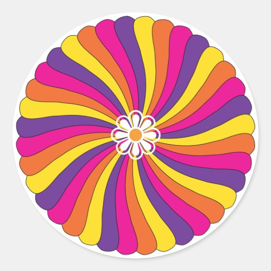 レトロ60度明るい花 ラウンドシール (正面)