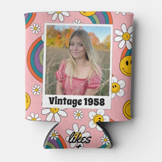 レトロ60番目の誕生日ヴィンテージ1958写真 缶クーラー (正面)