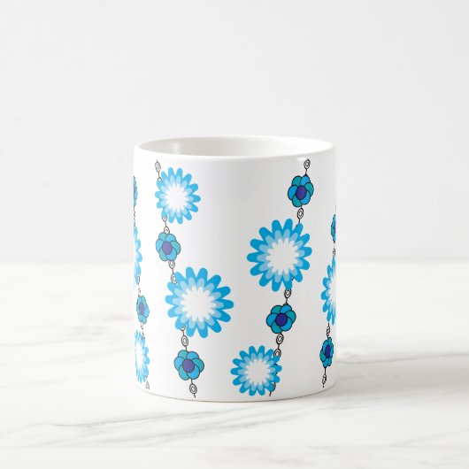 レトロ60sアクアサイケデリックフローラデザイン コーヒーマグカップ (中央)