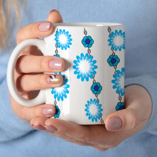 レトロ60sアクアサイケデリックフローラデザイン コーヒーマグカップ