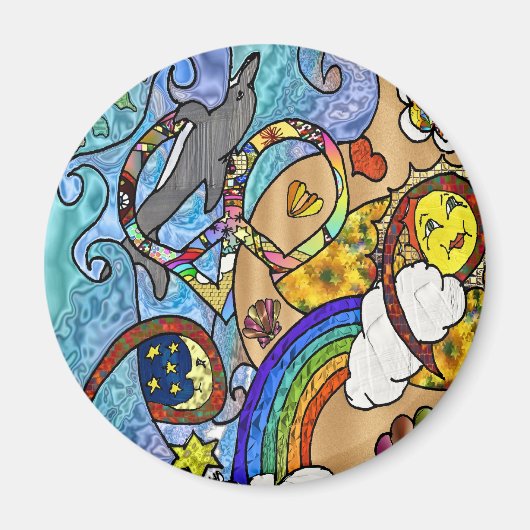 レトロ60sサイケデリックでビーチギフトアパレル マグネット (正面)