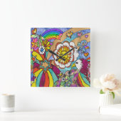 レトロ60sサイケデリックサンシャインイーグル時計 スクエア壁時計 (ホーム)