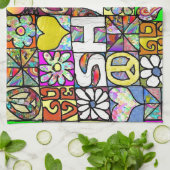 レトロ60sサイケデリックシャロムラブ キッチンタオル (折り畳み)