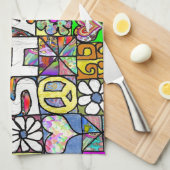 レトロ60sサイケデリックシャロムラブ キッチンタオル (四つ折り)