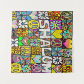 レトロ60sサイケデリックシャロムラブ タペストリー (正面(横))