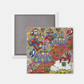 レトロ60sサイケデリック魔法きのこ磁石 マグネット (正面/裏面)