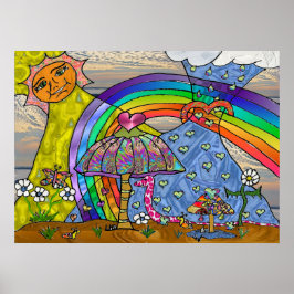 レトロ60sサイケデリック魔法マッシュルームのポスター ポスター