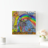 レトロ60sサイケデリック魔法マッシュルームSqクロック スクエア壁時計 (ホーム)