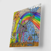 レトロ60sサイケデリック魔法マッシュルームSqクロック スクエア壁時計 (傾斜)