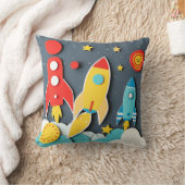 レトロ60sスタイルカラフルロケットデザイン クッション (ブランケット)