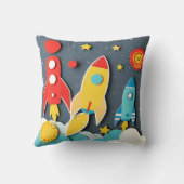 レトロ60sスタイルカラフルロケットデザイン クッション (裏面)
