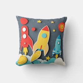 レトロ60sスタイルカラフルロケットデザイン クッション