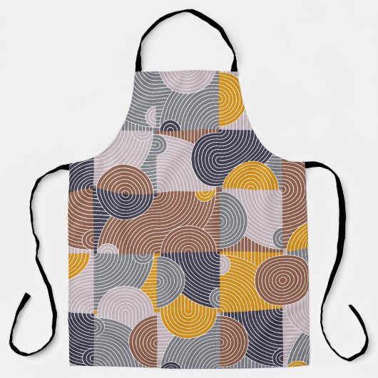 レトロ60sタイル:幾何カラフルパターン エプロン (正面)