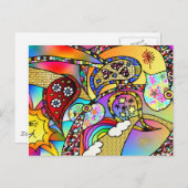 レトロ60sハートサイケデリックペイズリーギフトアパレル ポストカード (正面/裏面)